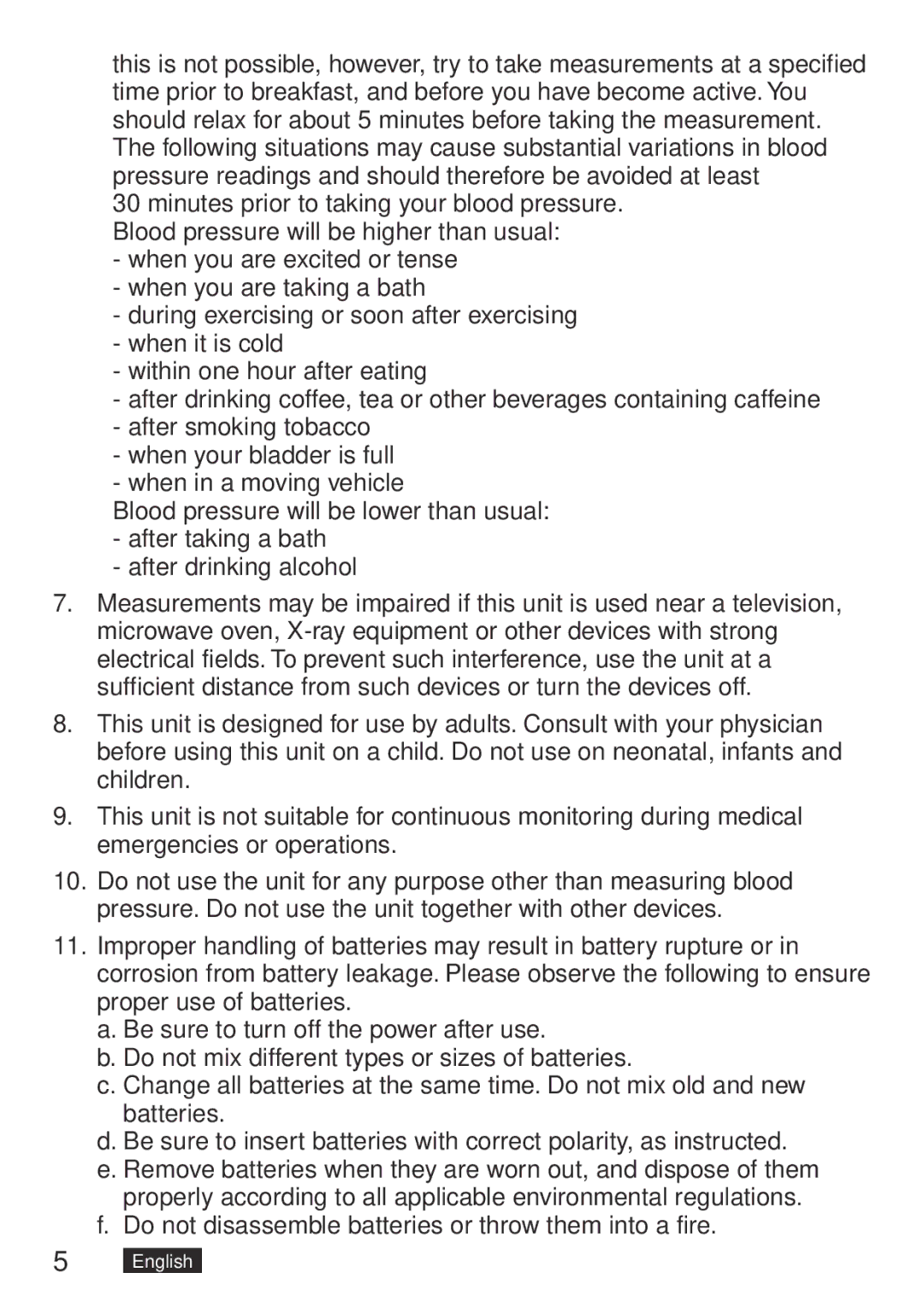 Panasonic EWBW30S, EW-BW30 operating instructions Do not disassemble batteries or throw them into a fire 