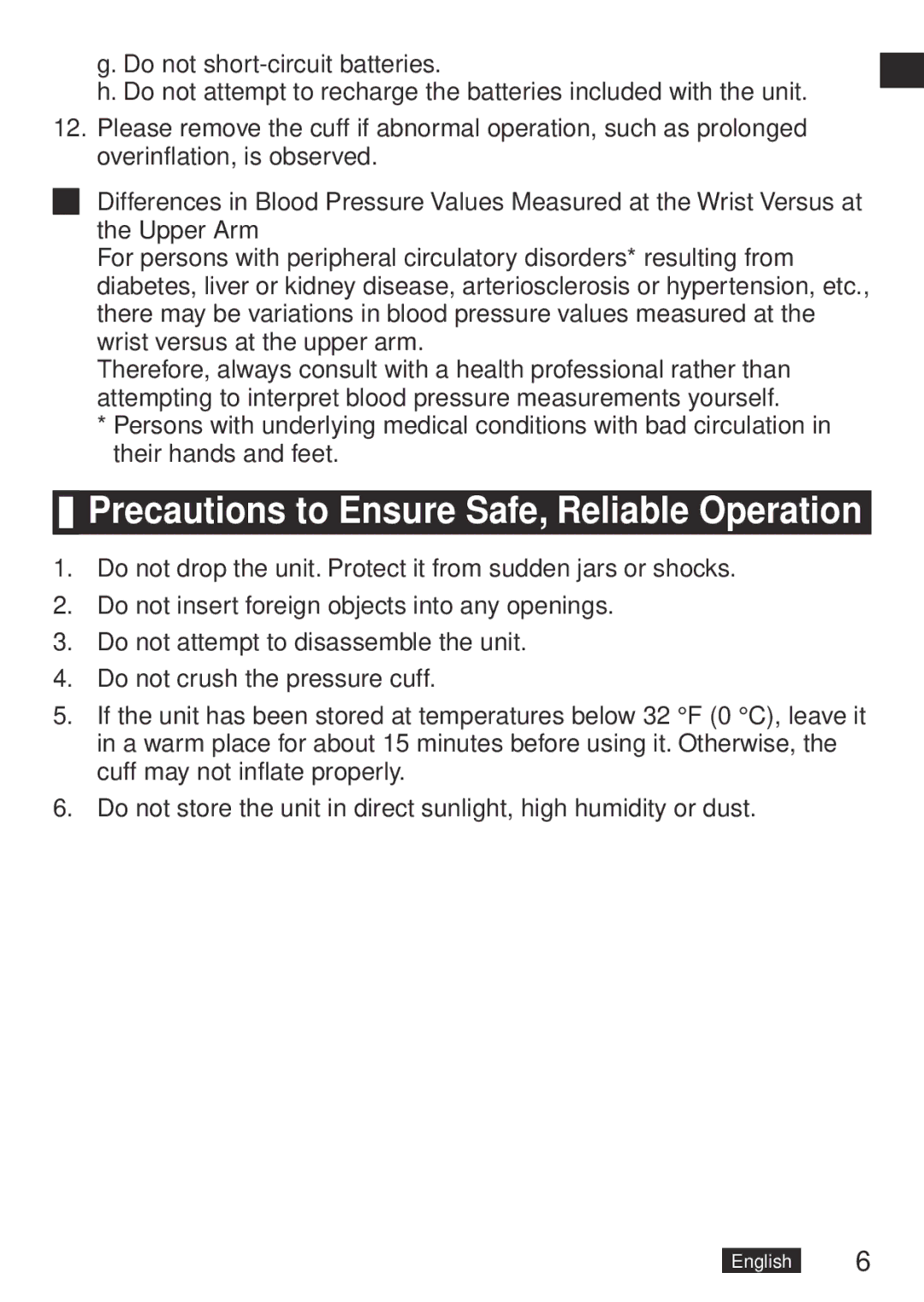 Panasonic EW-BW30, EWBW30S operating instructions Precautions to Ensure Safe, Reliable Operation 