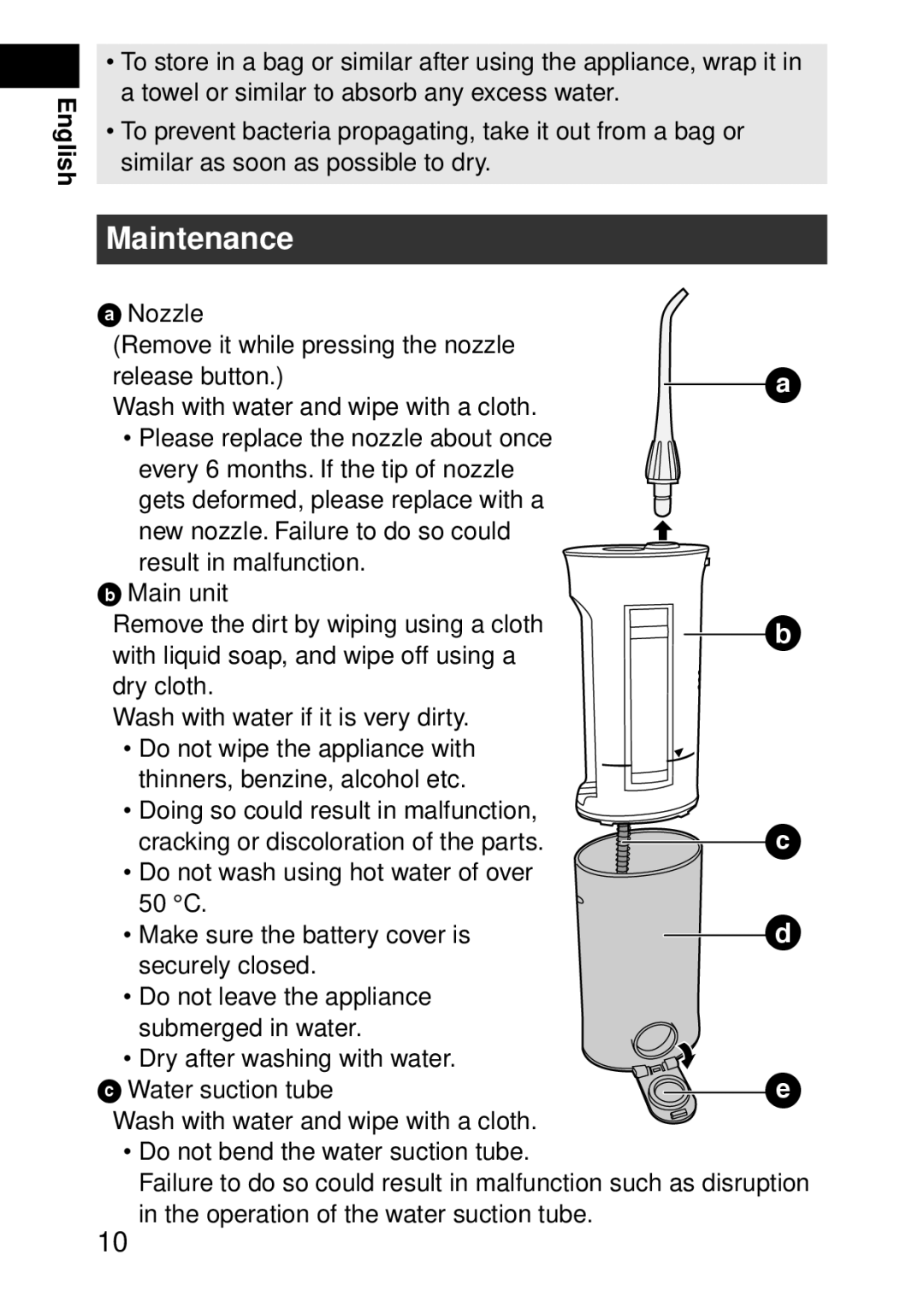 Panasonic EWDJ10A operating instructions Maintenance 