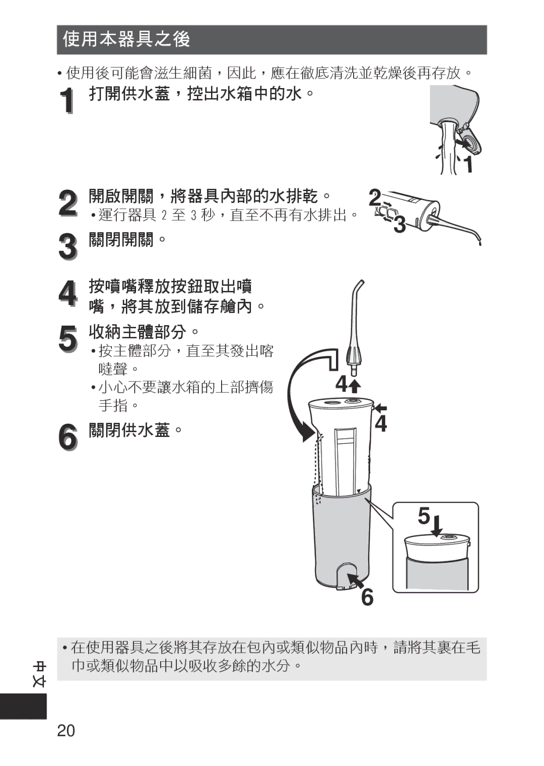 Panasonic EWDJ10A operating instructions 使用本器具之後, 關閉供水蓋。 