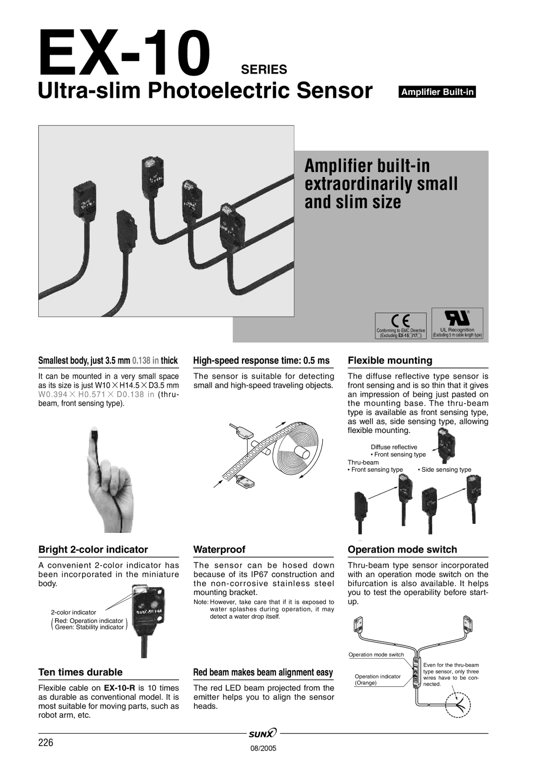 Panasonic EX-10 Series manual Flexible mounting, Bright 2-color indicator, Ten times durable, Waterproof 