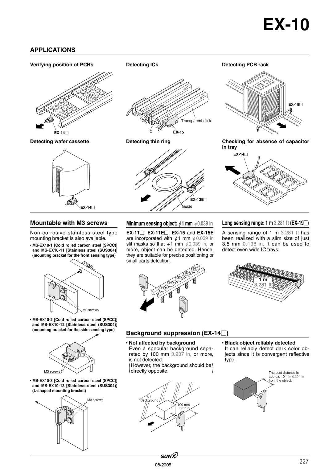 Panasonic EX-10 Series manual Applications, Mountable with M3 screws, Background suppression EX-14 