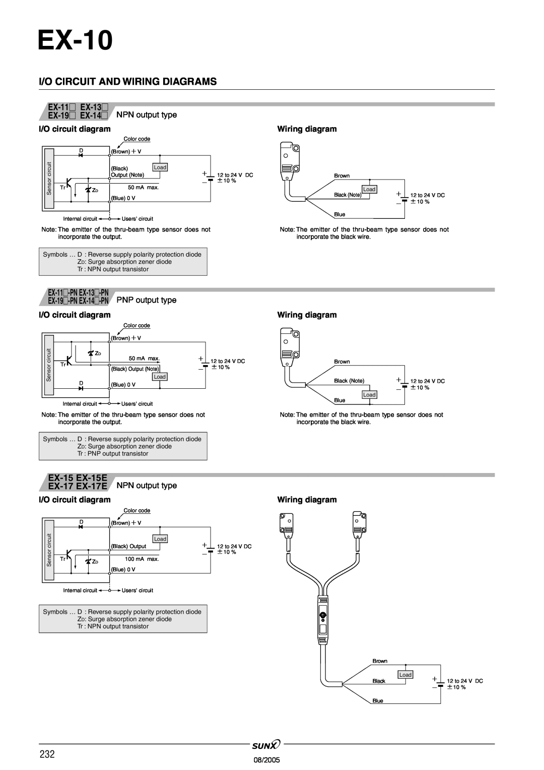Panasonic EX-10 Series manual I/O Circuit And Wiring Diagrams, EX-11 EX-13, EX-15 EX-15E, EX-19 EX-14 NPN output type 