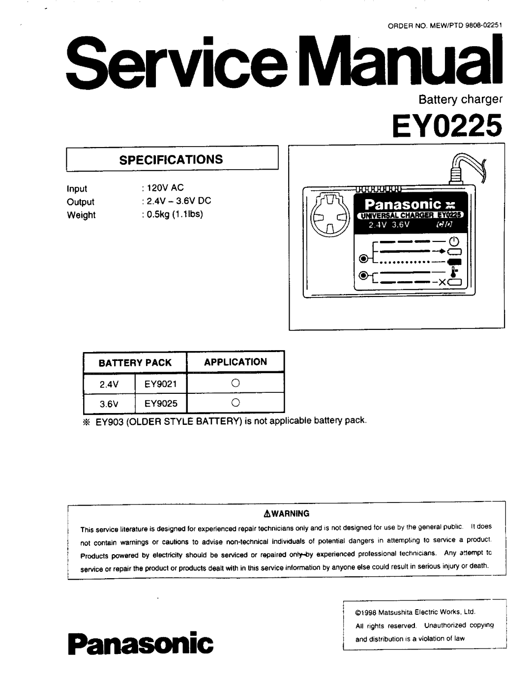 Panasonic EY0225 manual 