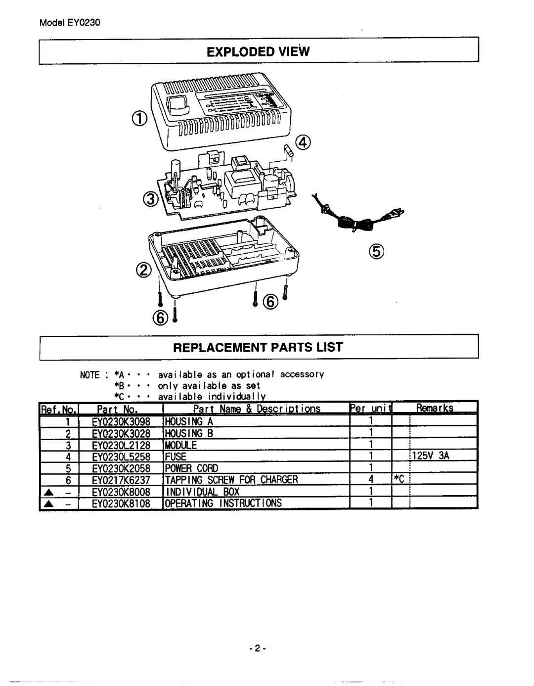 Panasonic EY0230 manual 