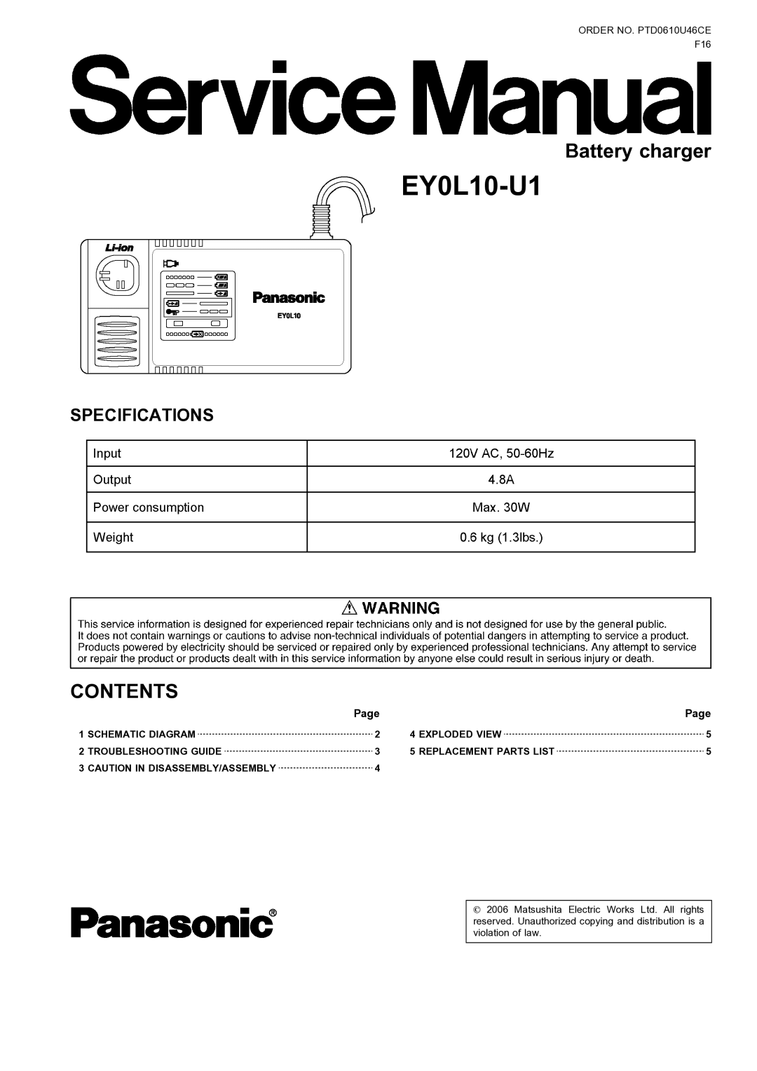 Panasonic EY0L10-U1 specifications 