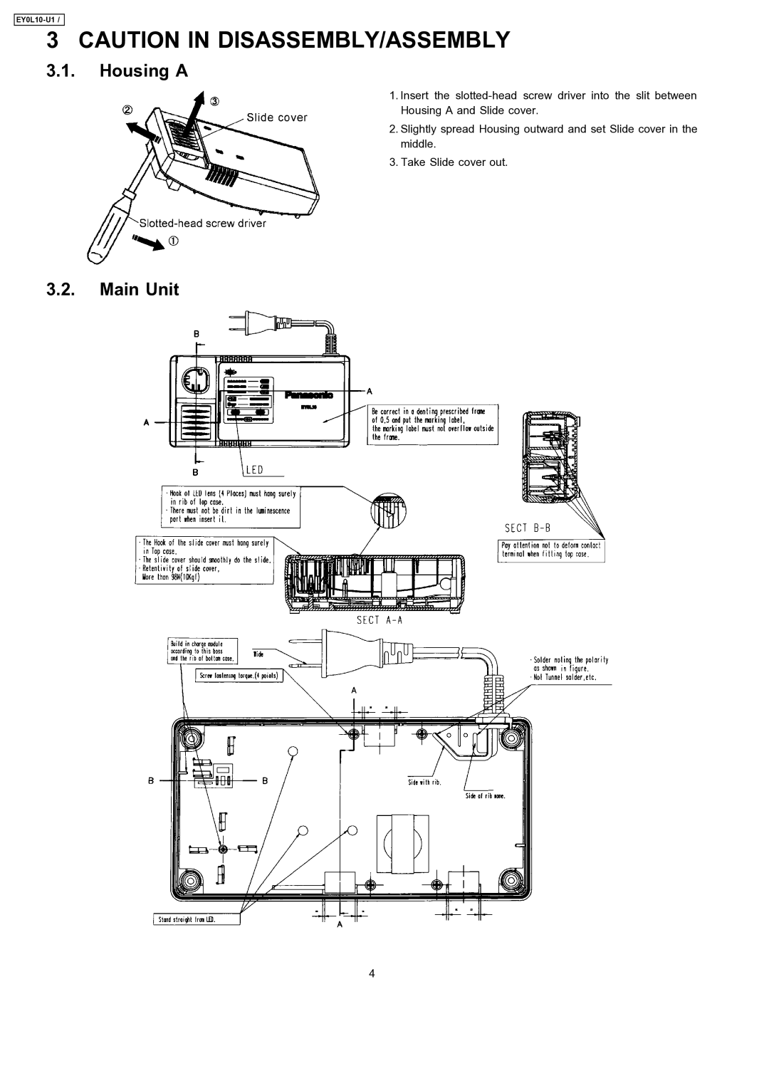 Panasonic EY0L10-U1 specifications Main Unit 