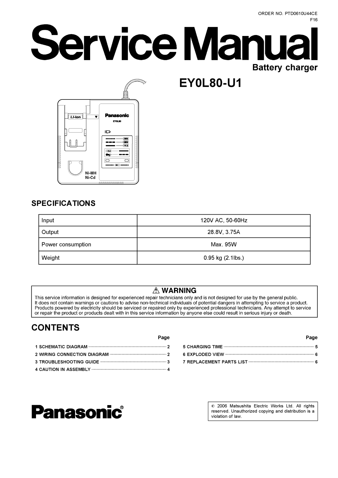 Panasonic EY0L80-U1 specifications 