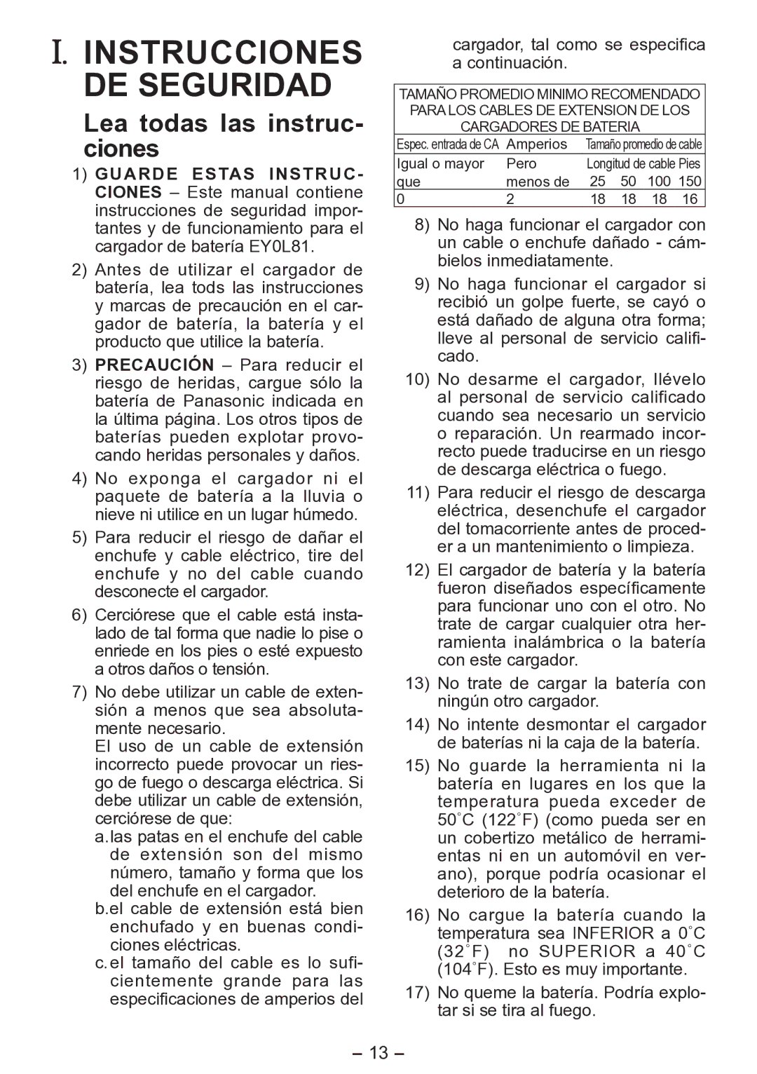 Panasonic EY0L81 operating instructions Instrucciones DE Seguridad, Lea todas las instruc- ciones 