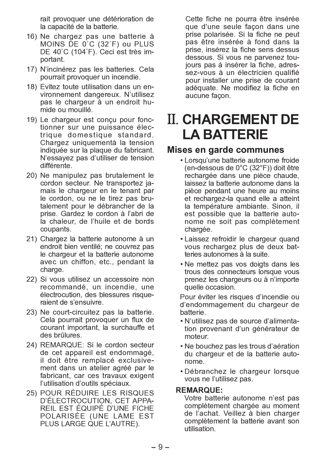 Panasonic EY0L81 operating instructions II. Chargement DE LA Batterie, Mises en garde communes 