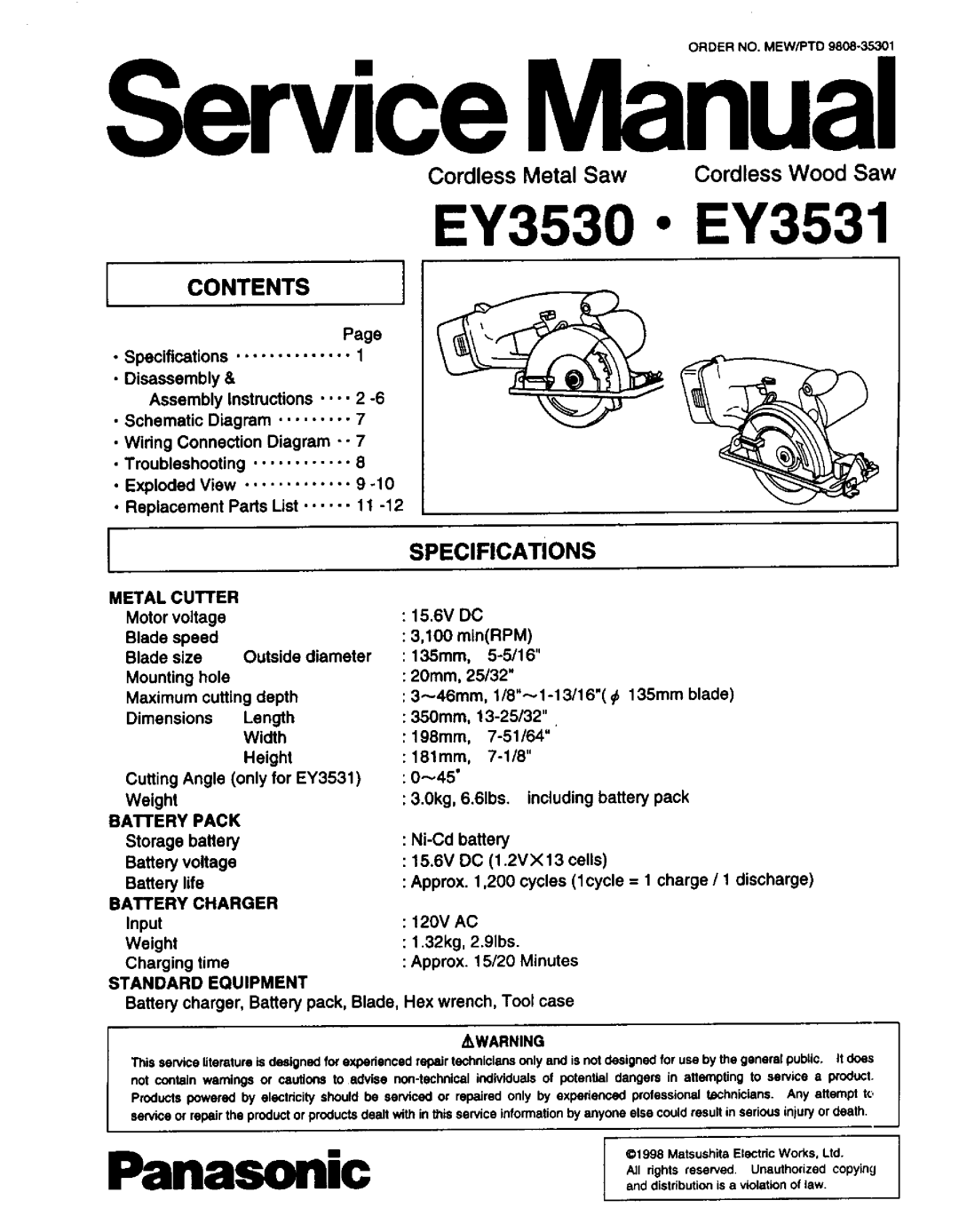 Panasonic ey3530, ey3531 manual 