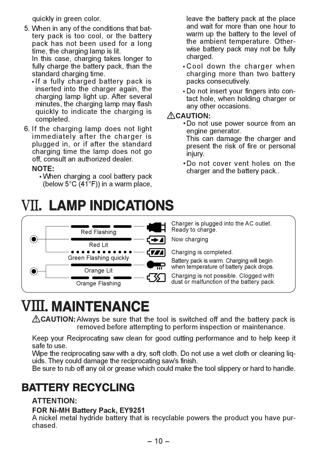 Panasonic EY3544 operating instructions Lamp Indications, Maintenance 