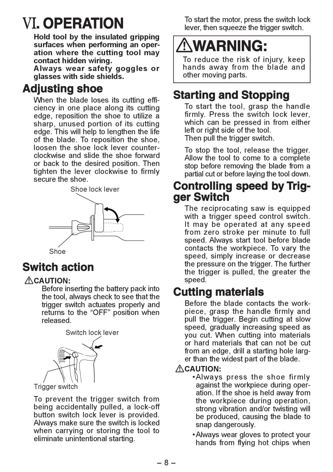 Panasonic EY3544 operating instructions Operation 