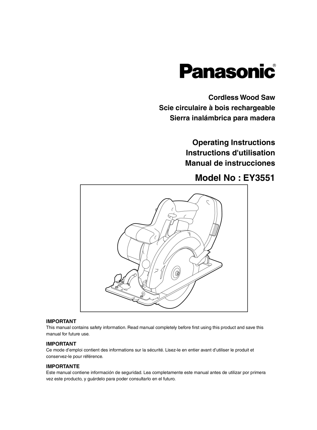 Panasonic operating instructions Model No EY3551 