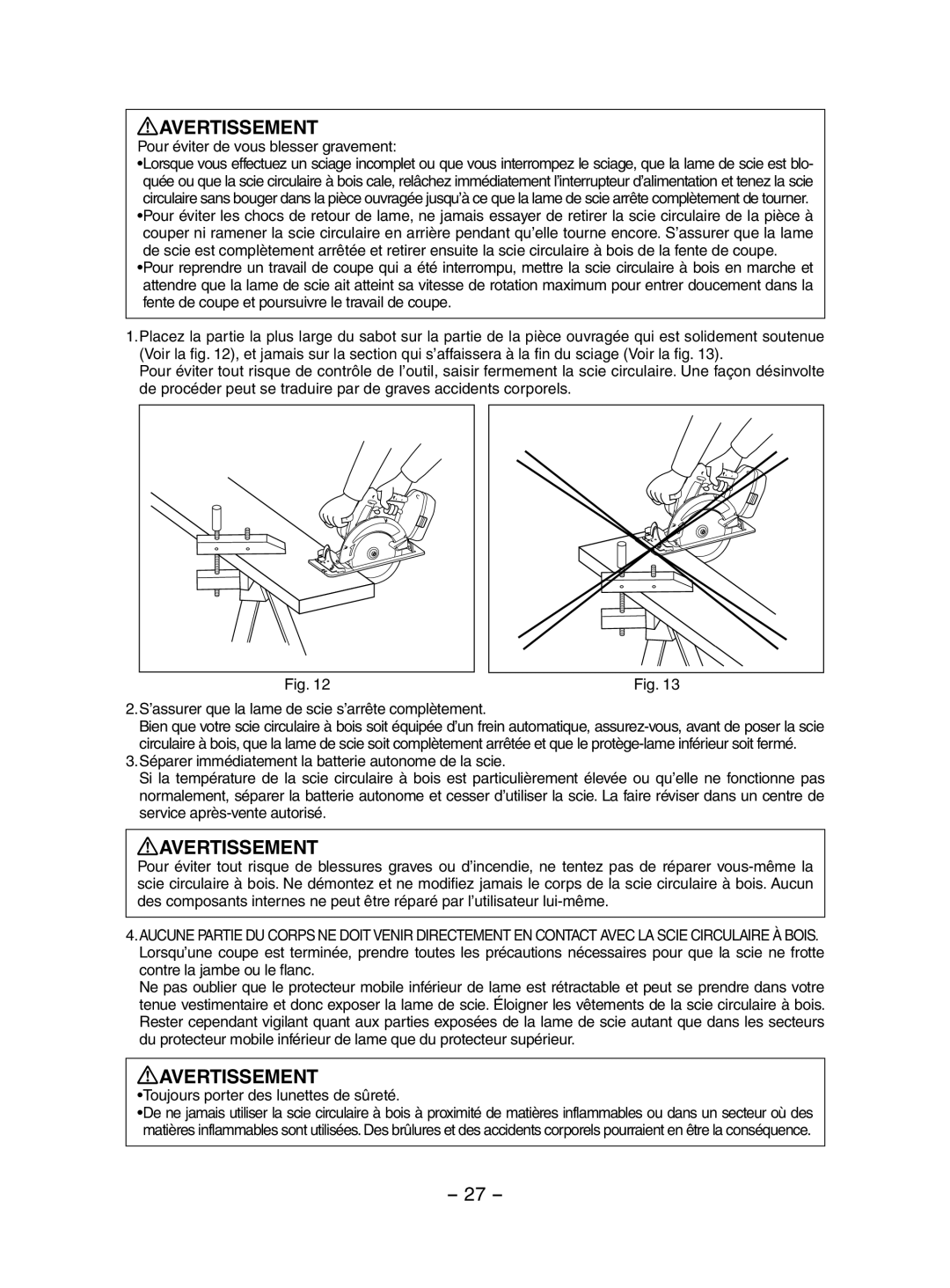 Panasonic EY3551 operating instructions Pour éviter de vous blesser gravement, Toujours porter des lunettes de sûreté 