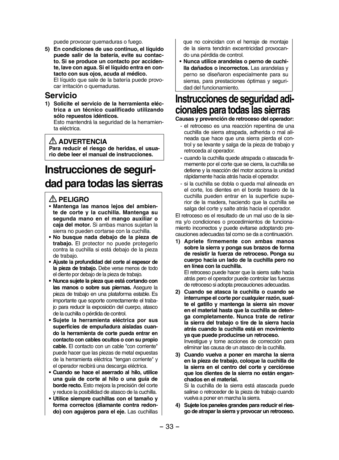 Panasonic EY3551 Servicio, Puede provocar quemaduras o fuego, Esto mantendrá la seguridad de la herramien- ta eléctrica 