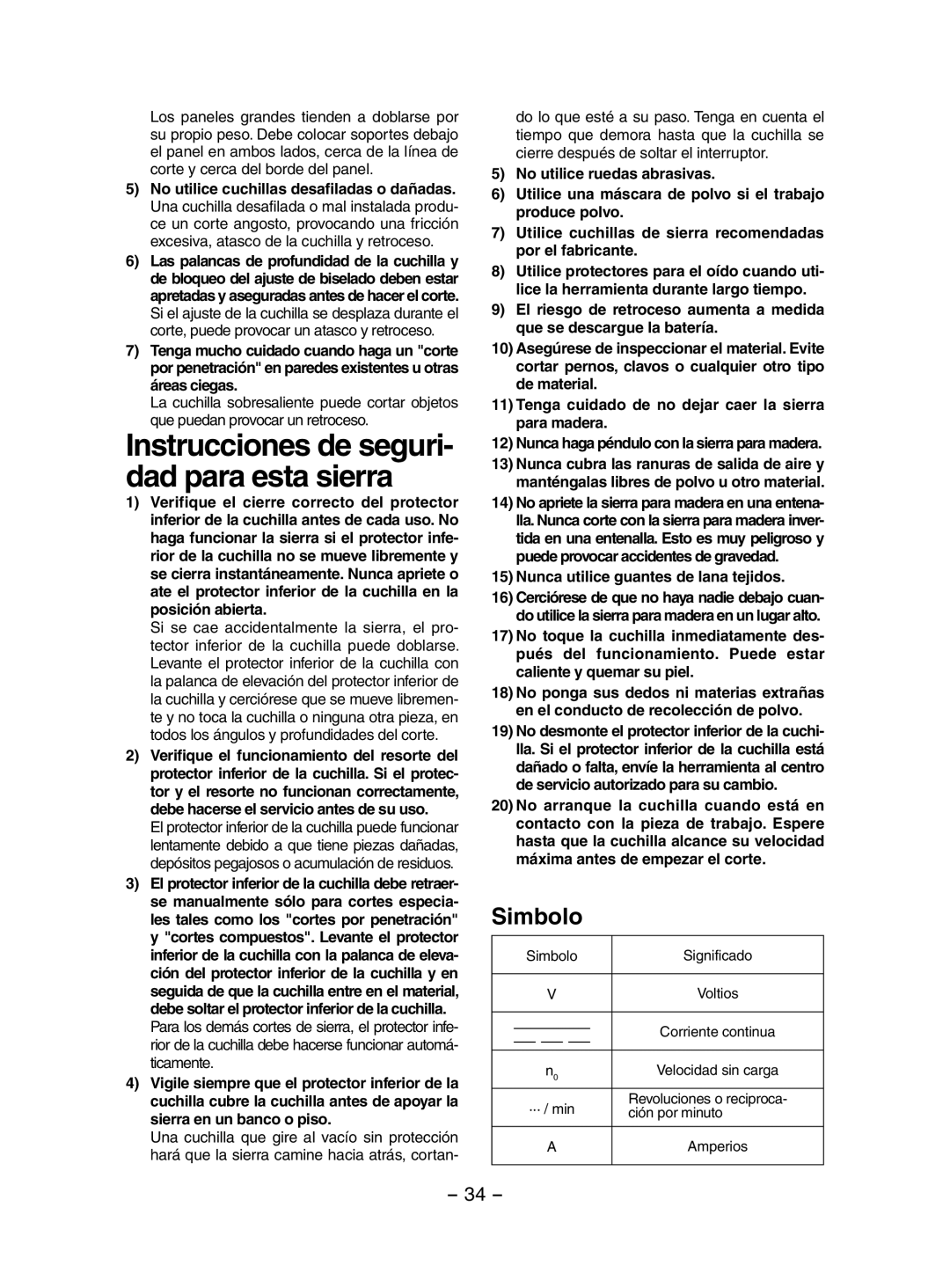 Panasonic EY3551 operating instructions Simbolo, Nunca utilice guantes de lana tejidos 