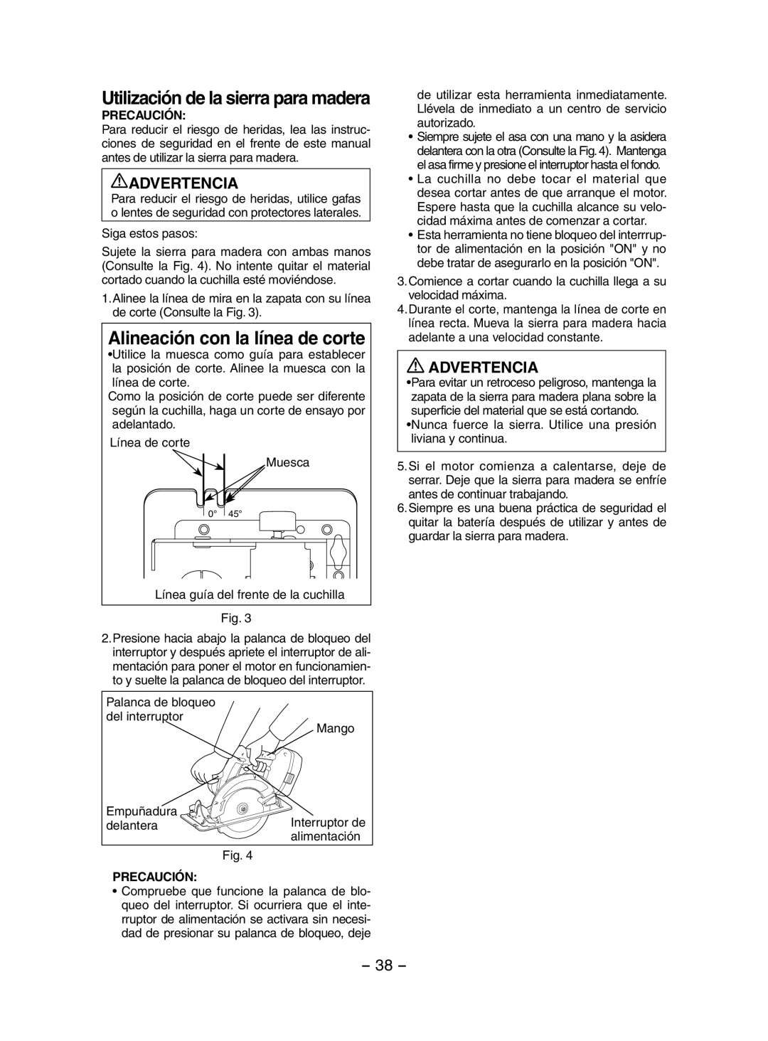 Panasonic EY3551 operating instructions Alineación con la línea de corte, Utilización de la sierra para madera 