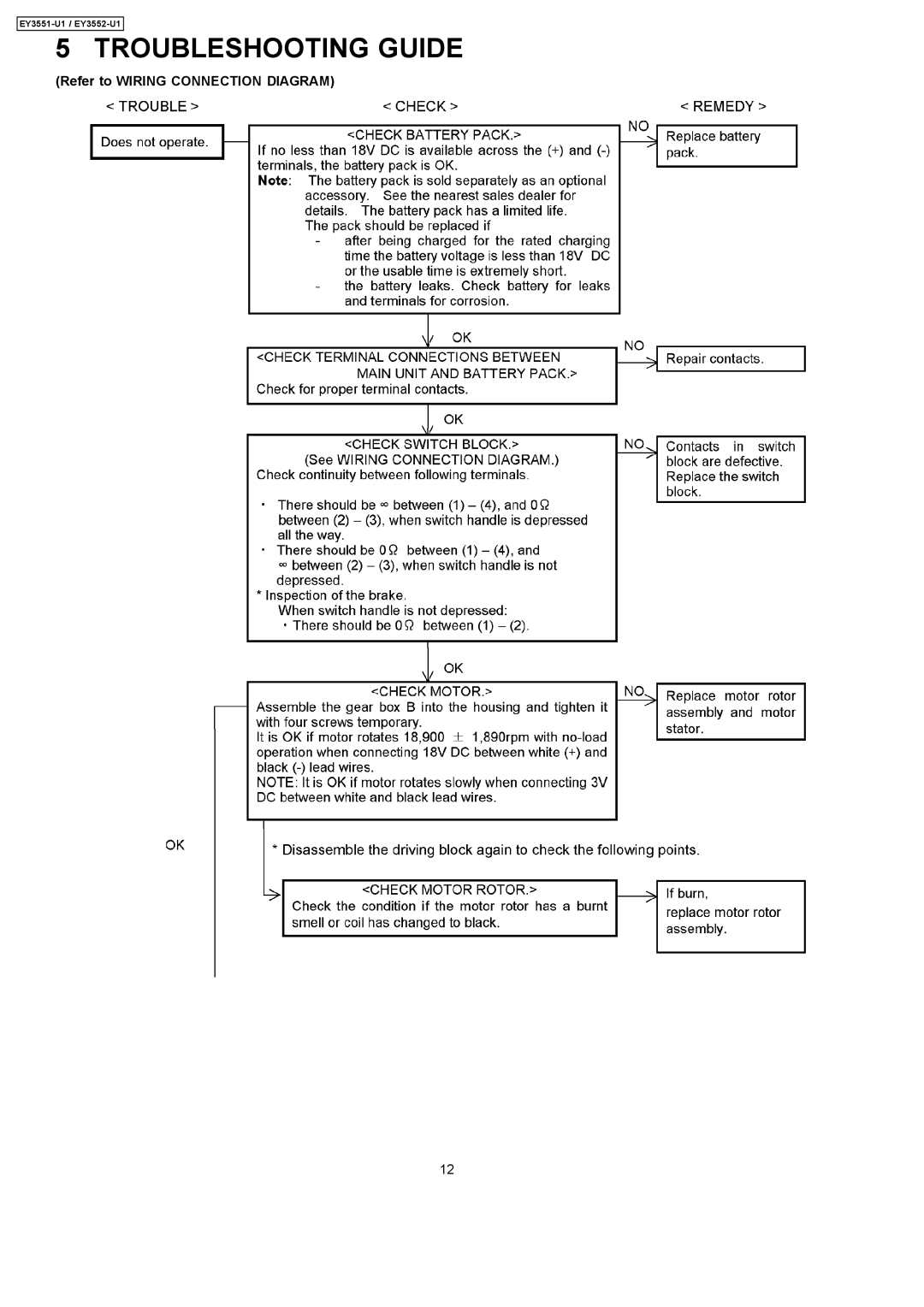 Panasonic EY3552-U1, EY3551-U1 specifications Refer to Wiring Connection Diagram 