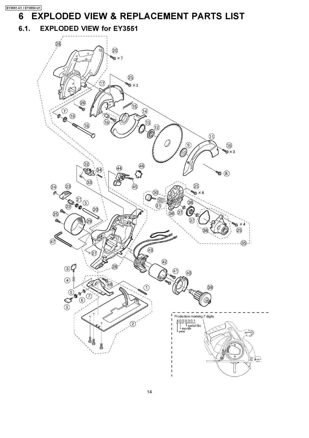 Panasonic EY3552-U1, EY3551-U1 specifications Exploded View & Replacement Parts List 