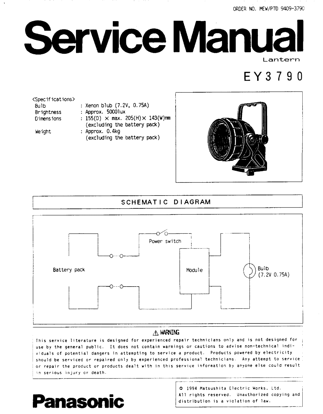 Panasonic EY3790 manual 