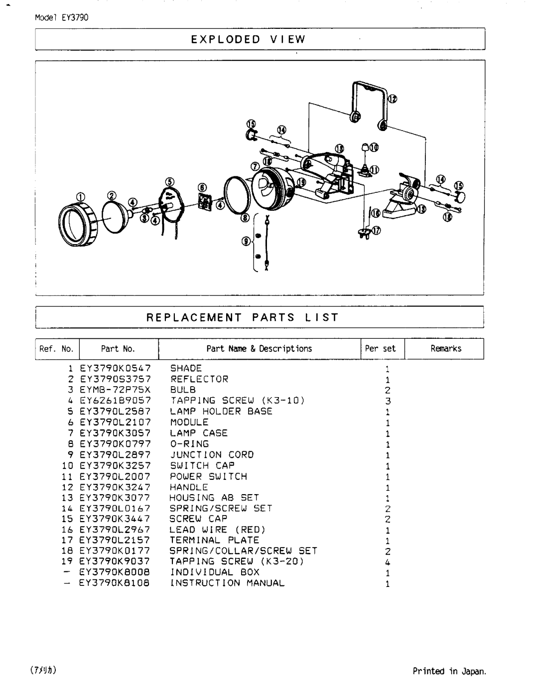 Panasonic EY3790 manual 