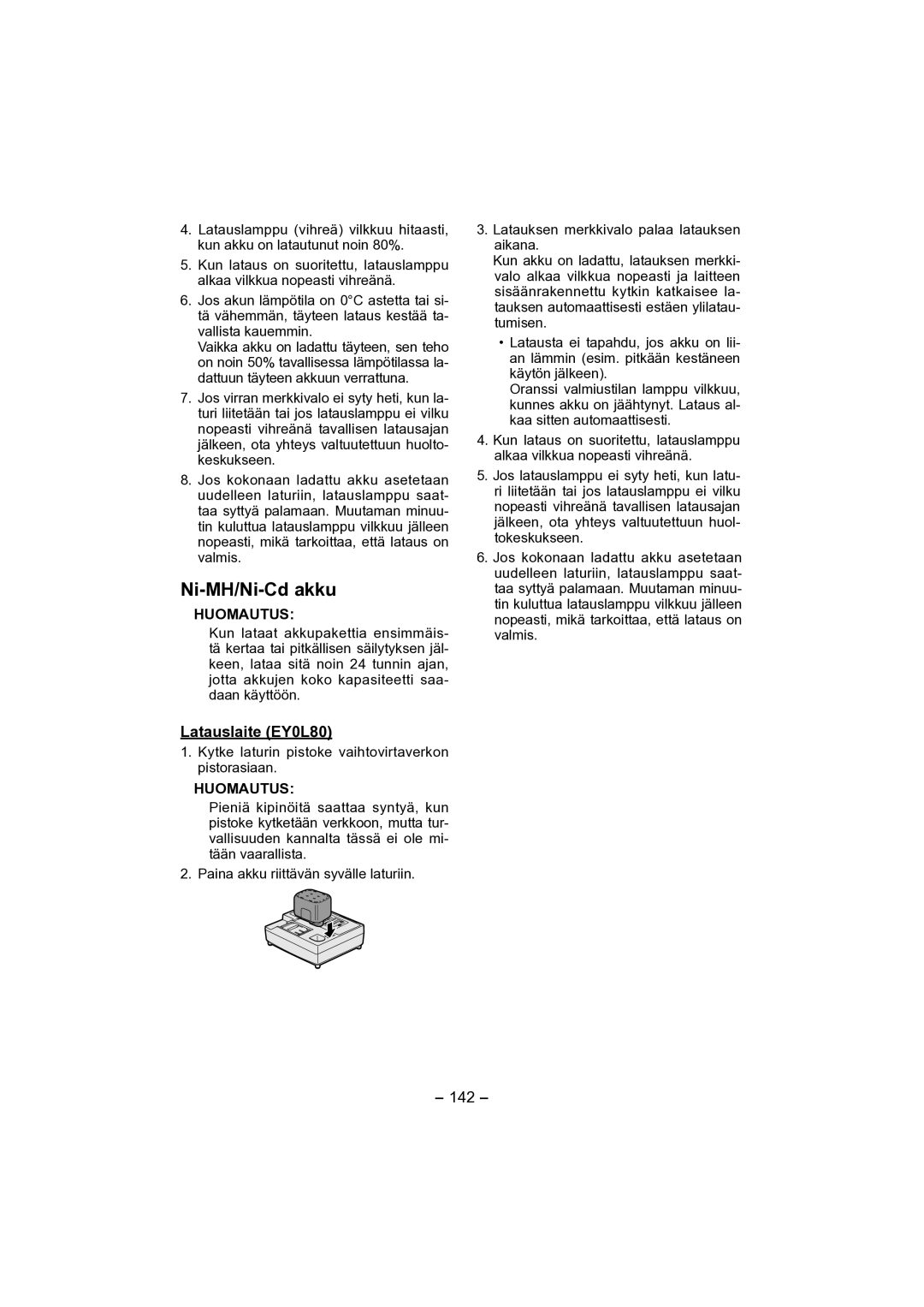 Panasonic EY4541 operating instructions Ni-MH/Ni-Cd akku, 142 