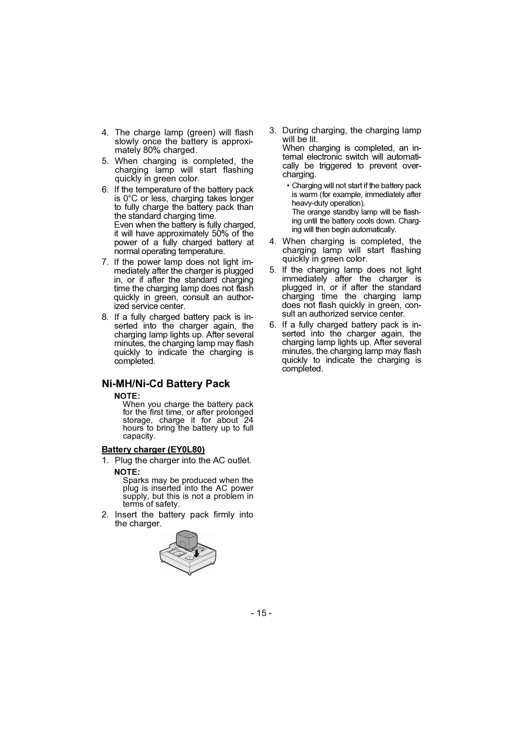 Panasonic EY4541 operating instructions Ni-MH/Ni-Cd Battery Pack 