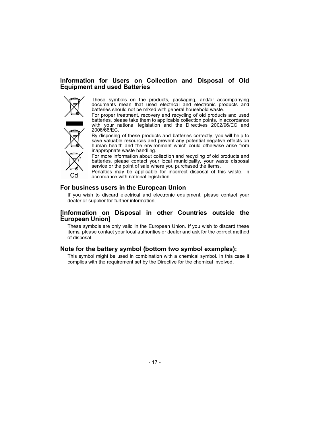 Panasonic EY4541 operating instructions For business users in the European Union 