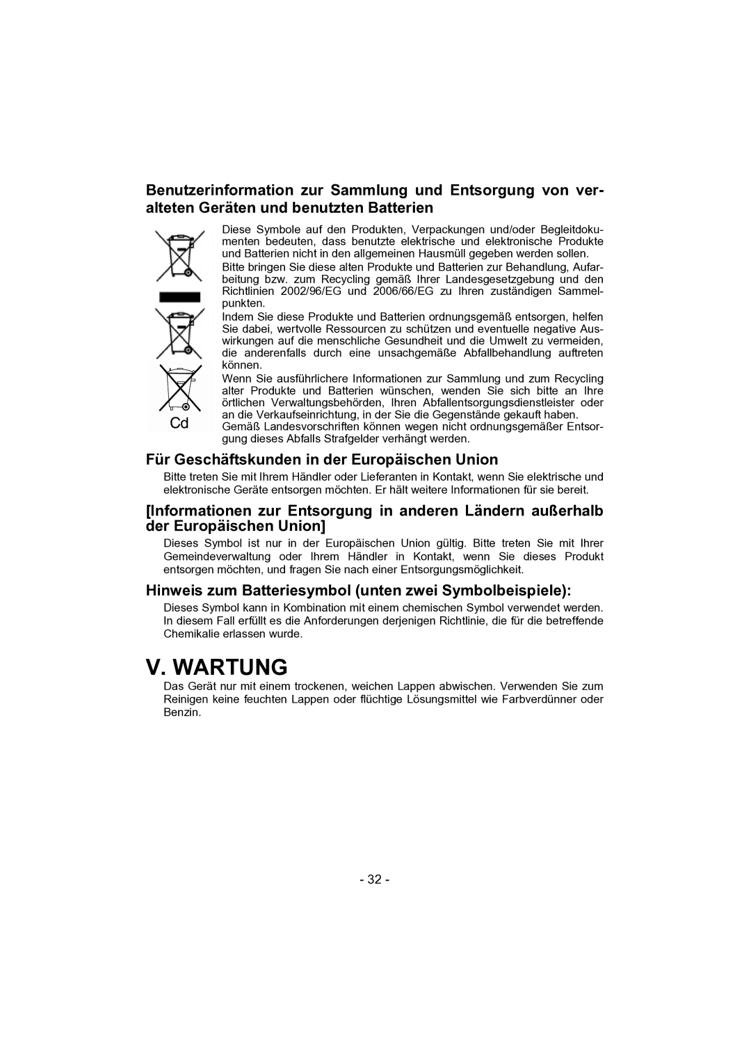 Panasonic EY4541 Für Geschäftskunden in der Europäischen Union, Hinweis zum Batteriesymbol unten zwei Symbolbeispiele 