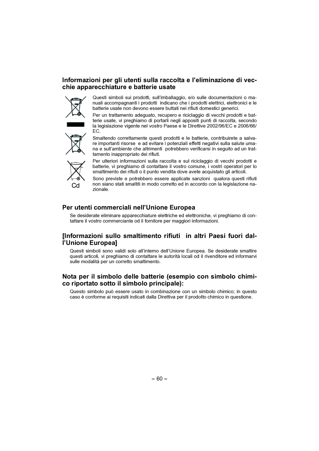 Panasonic EY4541 operating instructions Per utenti commerciali nell’Unione Europea 