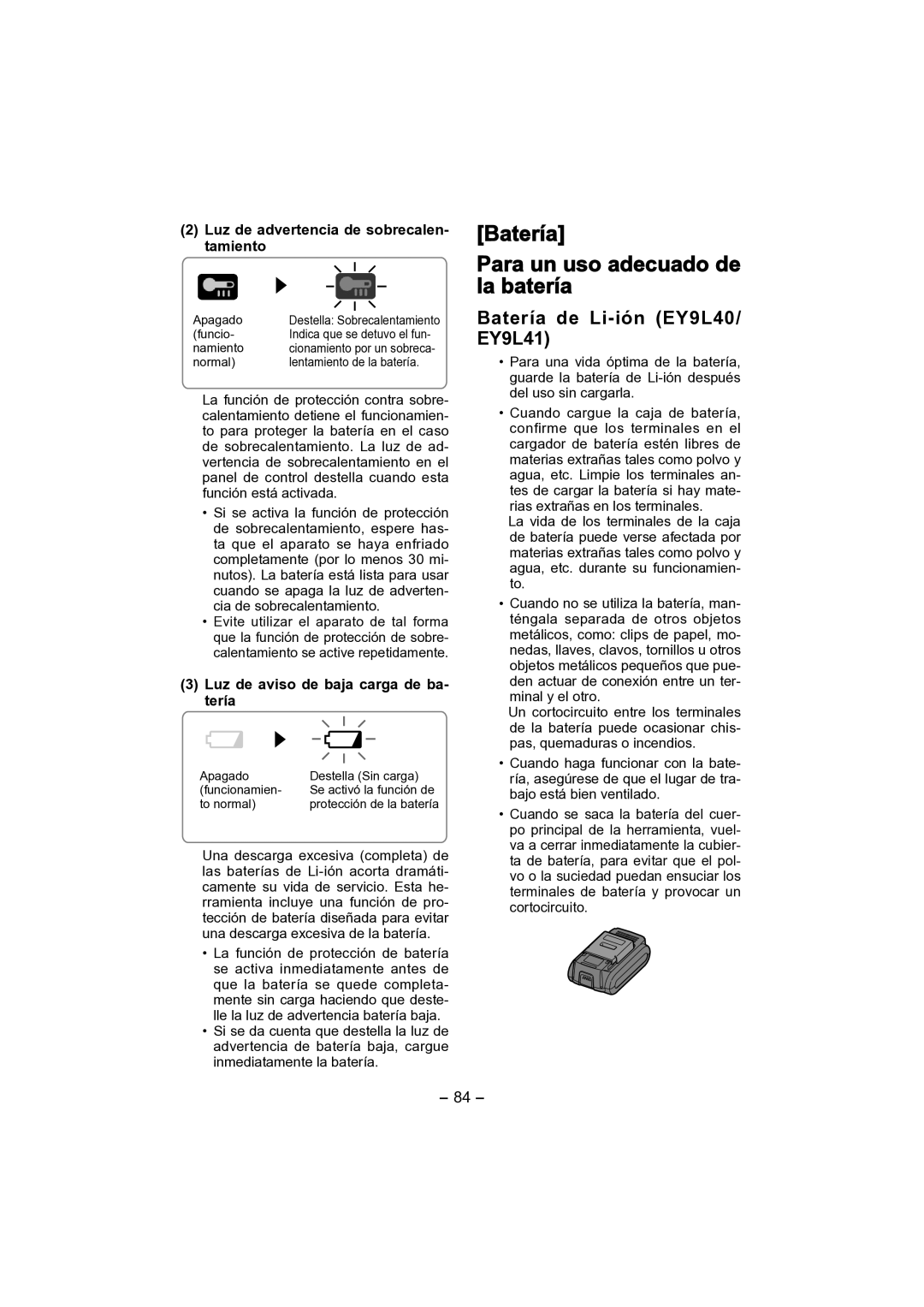 Panasonic EY4541 operating instructions Batería Para un uso adecuado de la batería, Batería de Li-ión EY9L40/ EY9L41 