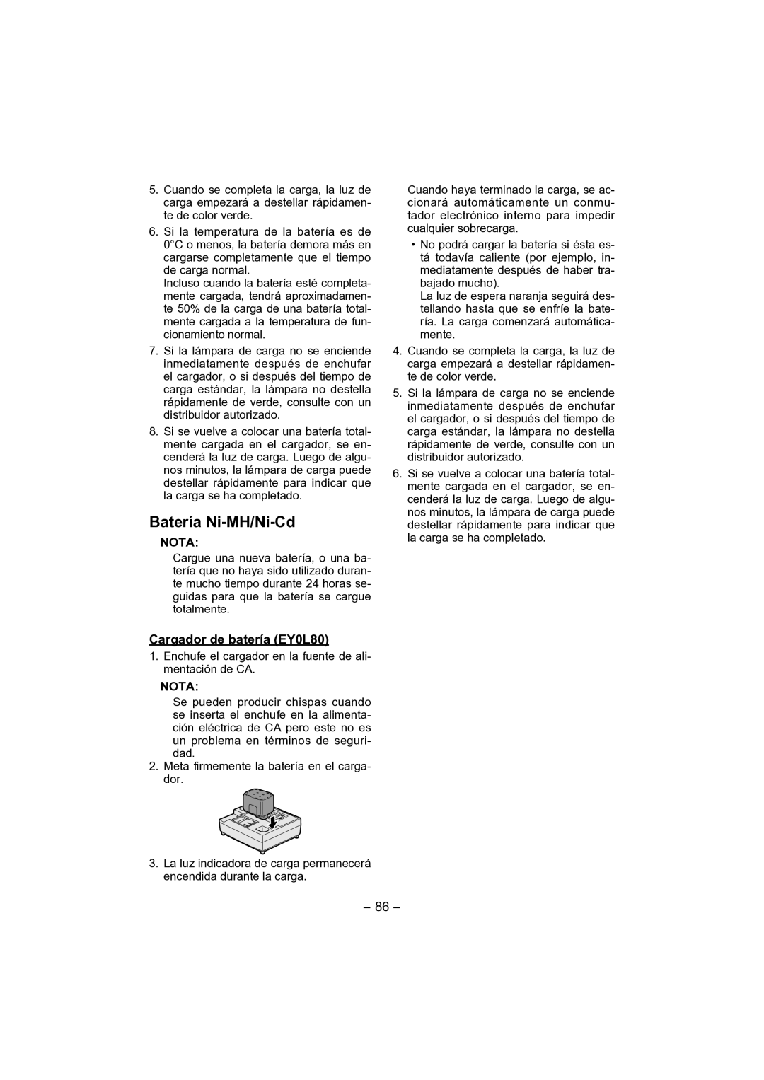 Panasonic EY4541 operating instructions Batería Ni-MH/Ni-Cd 