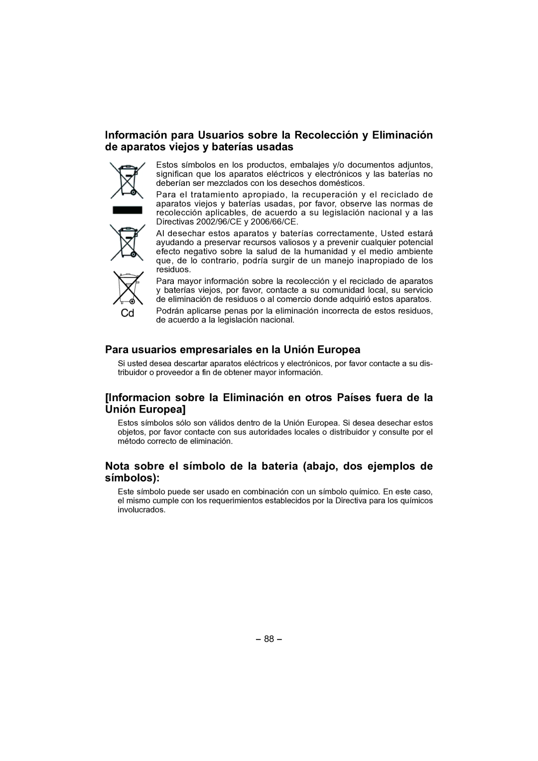 Panasonic EY4541 operating instructions Para usuarios empresariales en la Unión Europea 