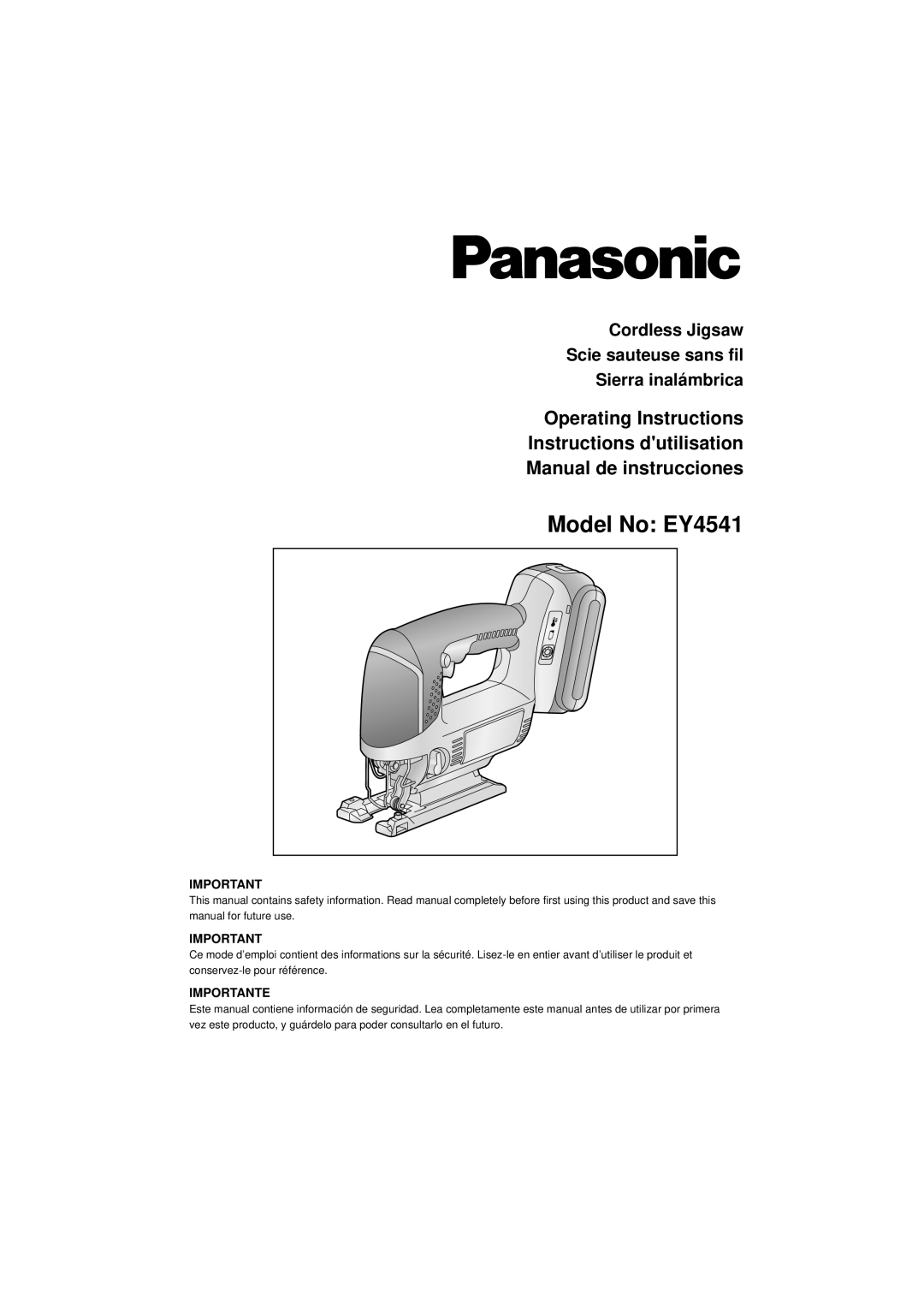 Panasonic operating instructions Model No EY4541, Importante 