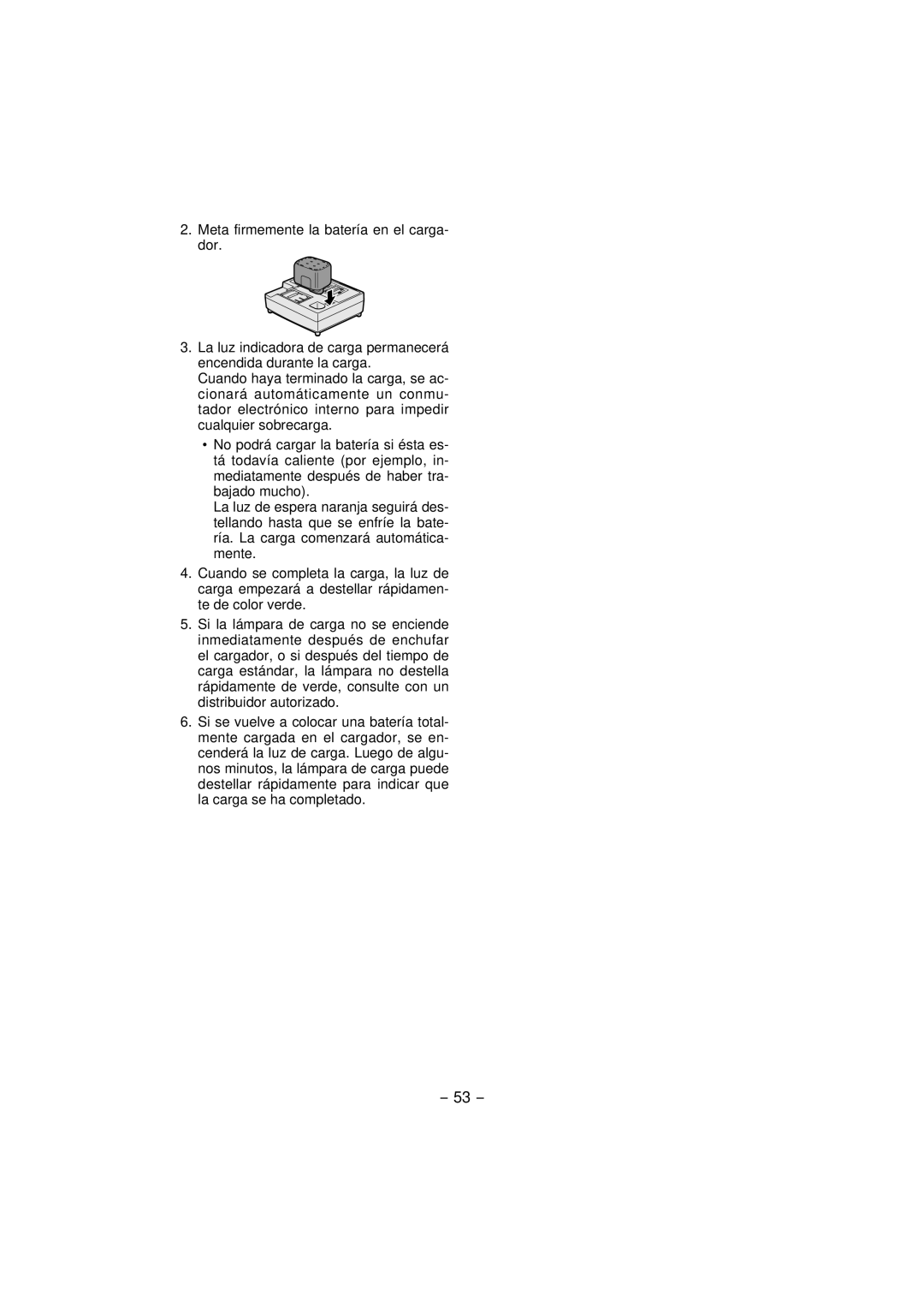 Panasonic EY4541 operating instructions Meta firmemente la batería en el carga- dor 