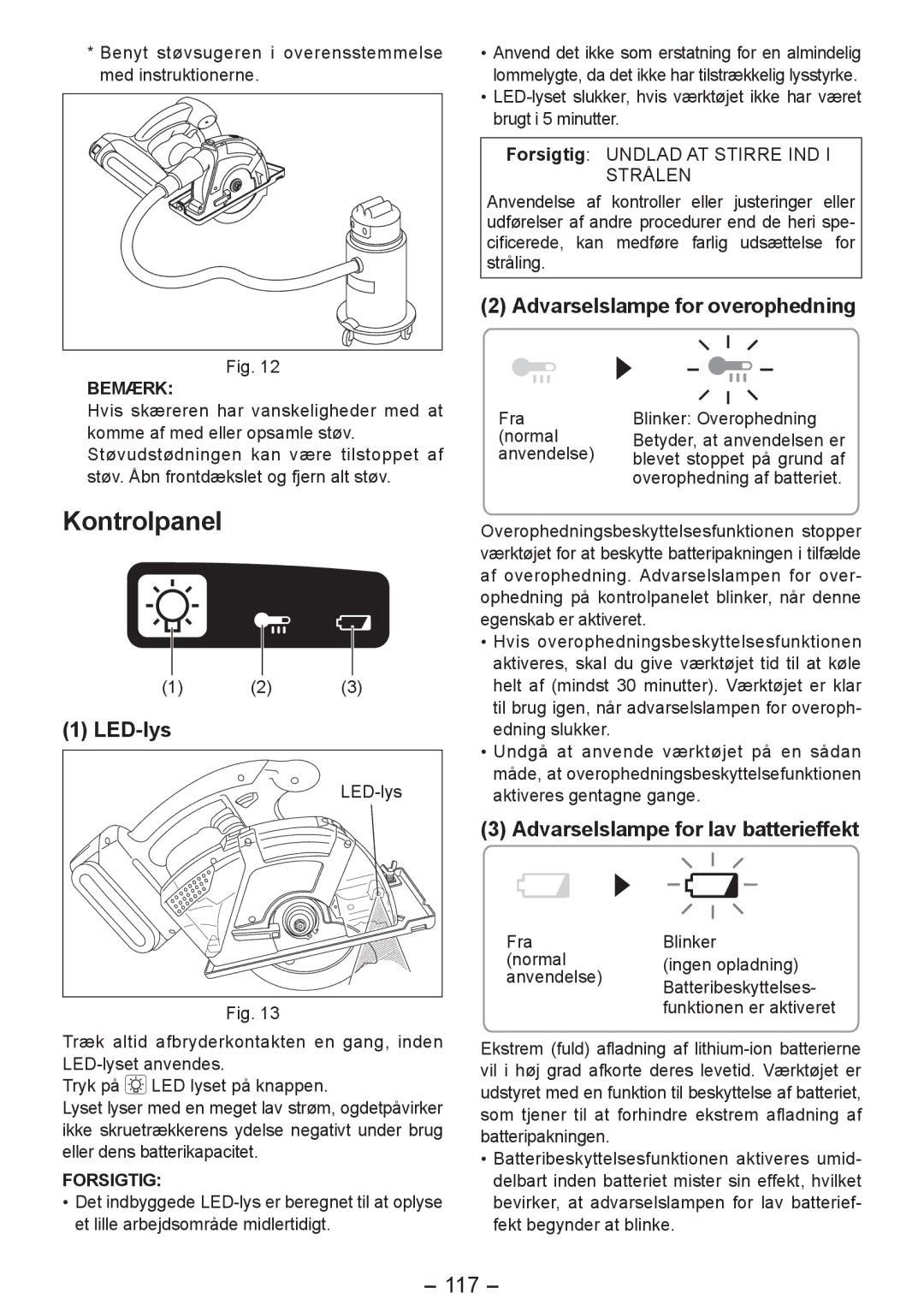 Panasonic EY4542 manual Kontrolpanel, LED-lys, 117 