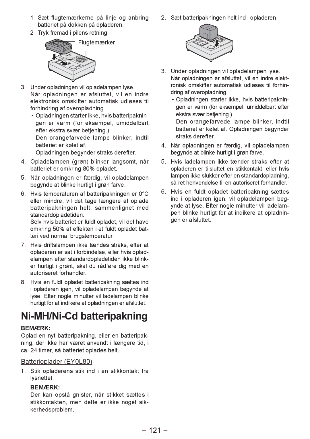 Panasonic EY4542 manual Ni-MH/Ni-Cd batteripakning, 121 