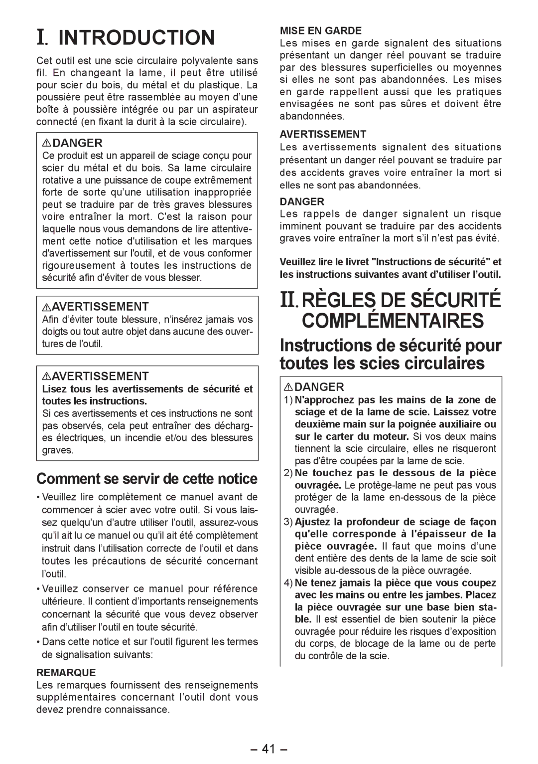 Panasonic EY4542 manual II. Règles DE Sécurité Complémentaires, Comment se servir de cette notice, Remarque, Mise EN Garde 