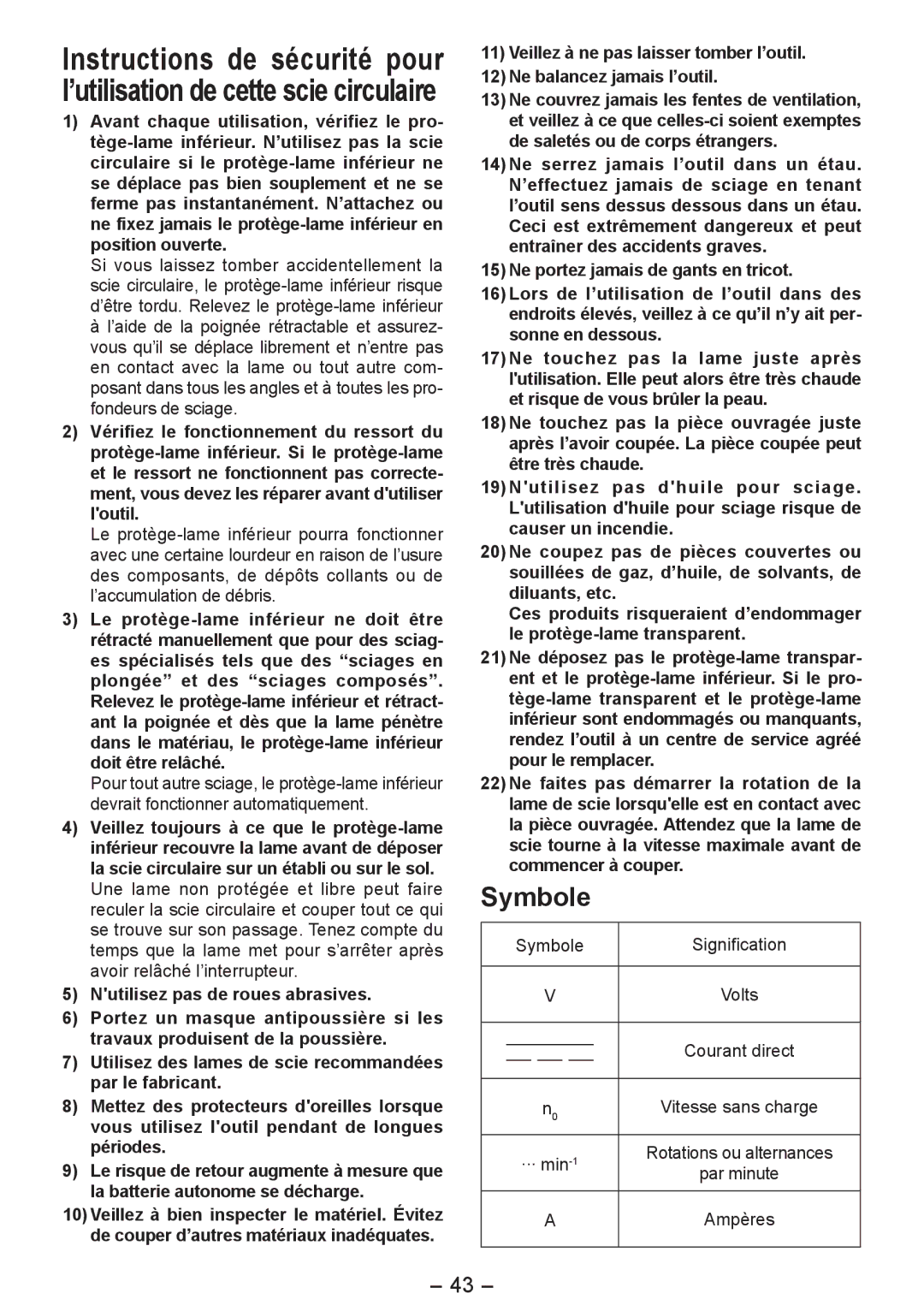 Panasonic EY4542 manual Symbole, Ampères 