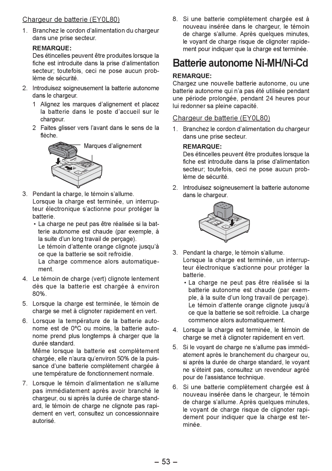 Panasonic EY4542 manual Batterie autonome Ni-MH/Ni-Cd 