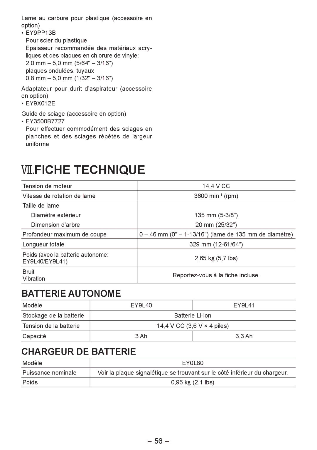 Panasonic EY4542 manual VII.FICHE Technique 