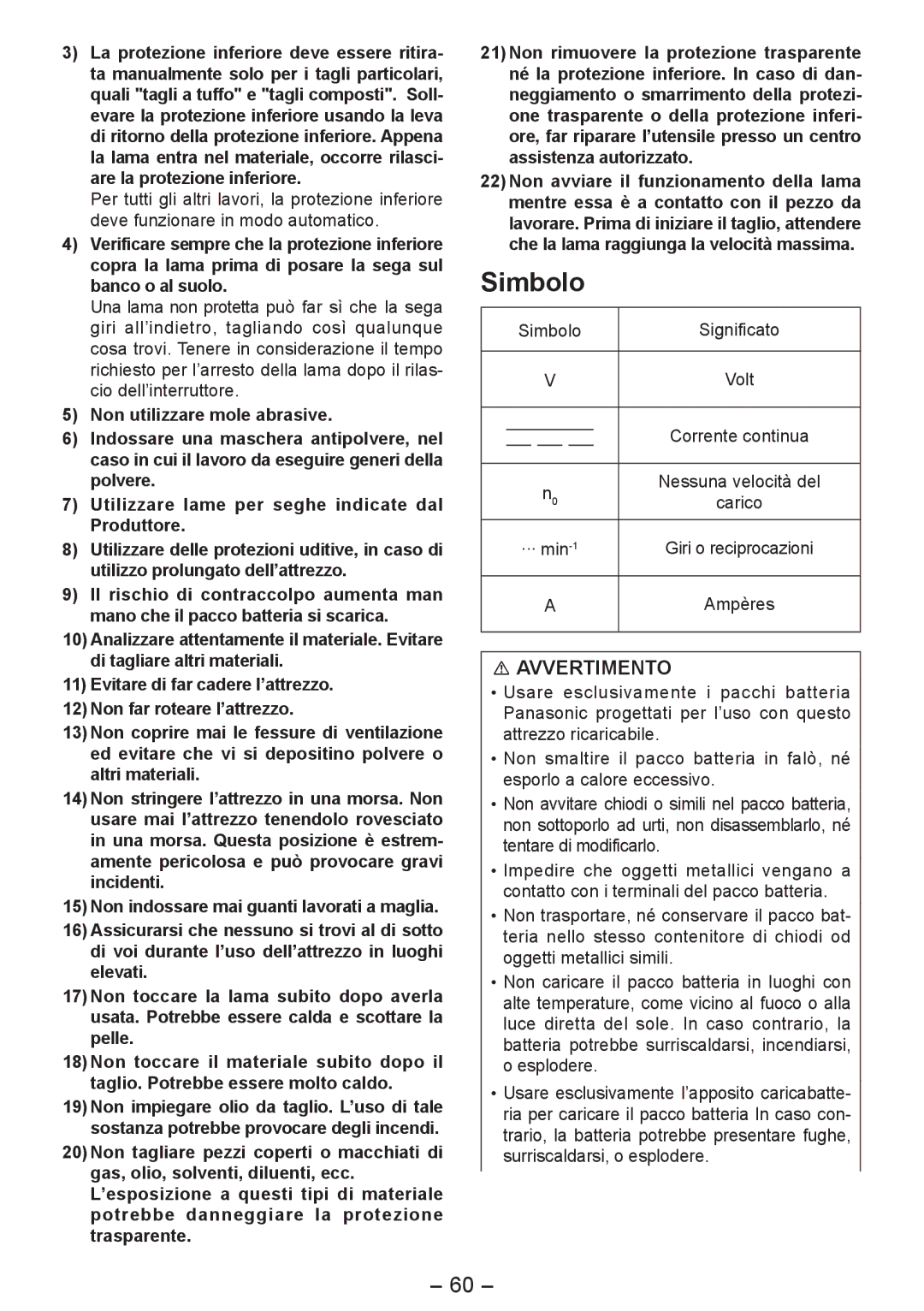 Panasonic EY4542 manual Simbolo 