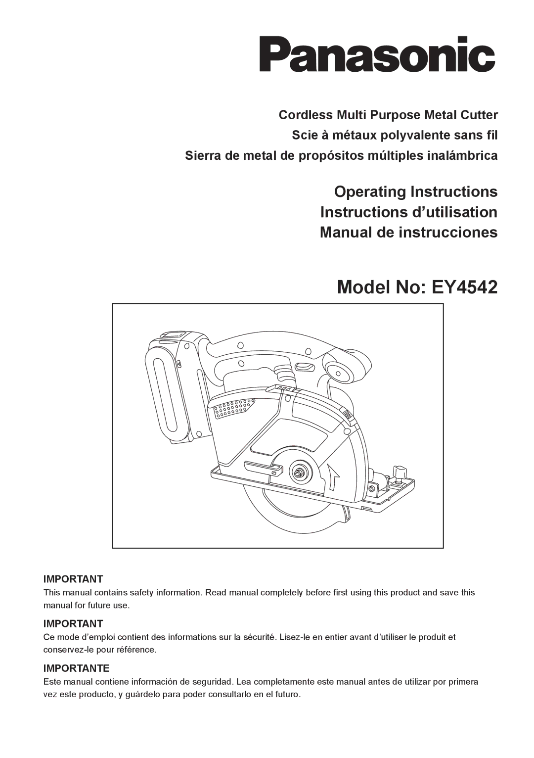 Panasonic operating instructions Model No EY4542 