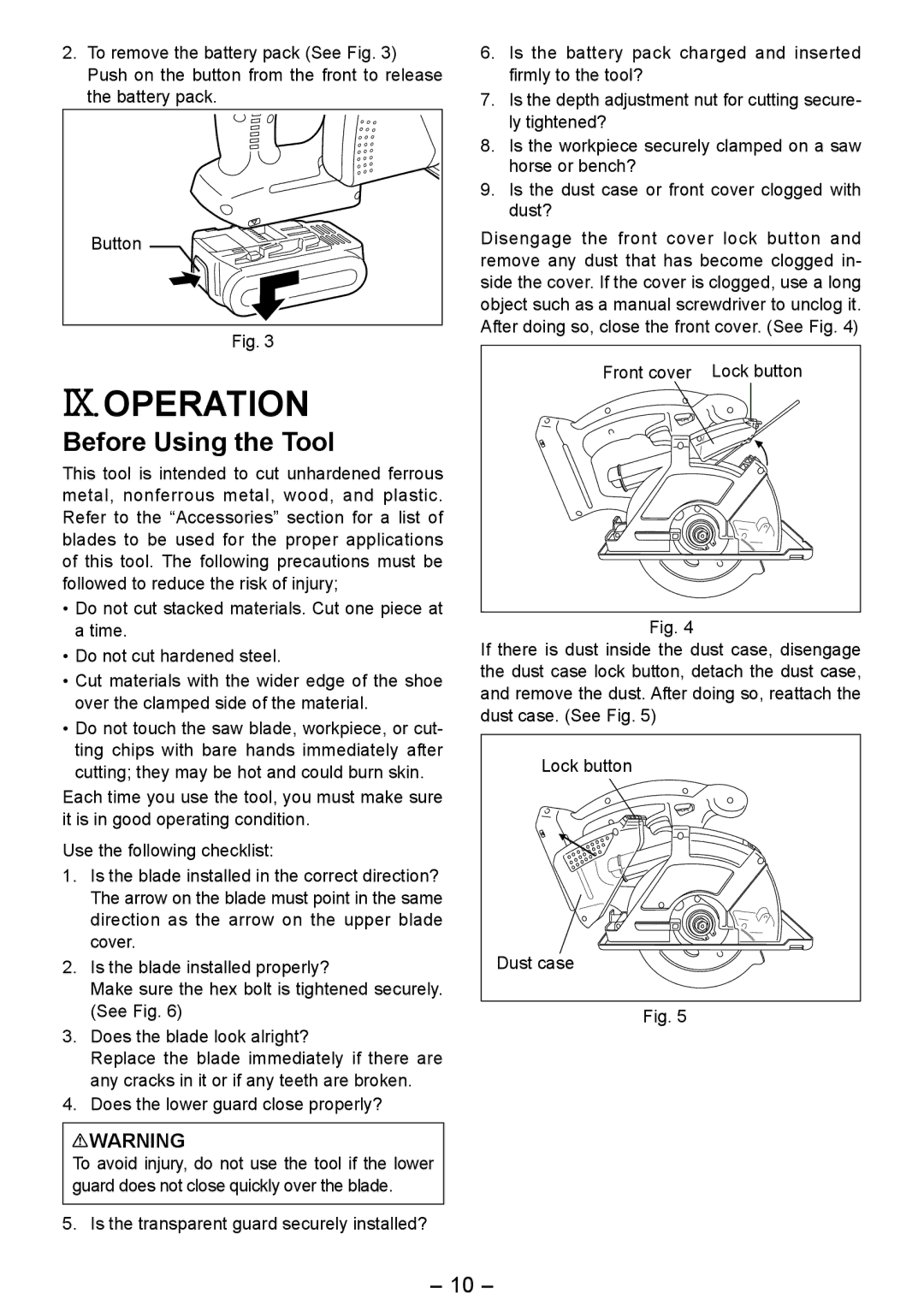 Panasonic EY4542 operating instructions Ix.Operation, Before Using the Tool 