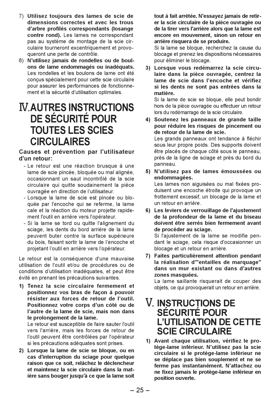 Panasonic EY4542 operating instructions DE Sécurité Pour, Causes et prévention par lutilisateur dun retour 