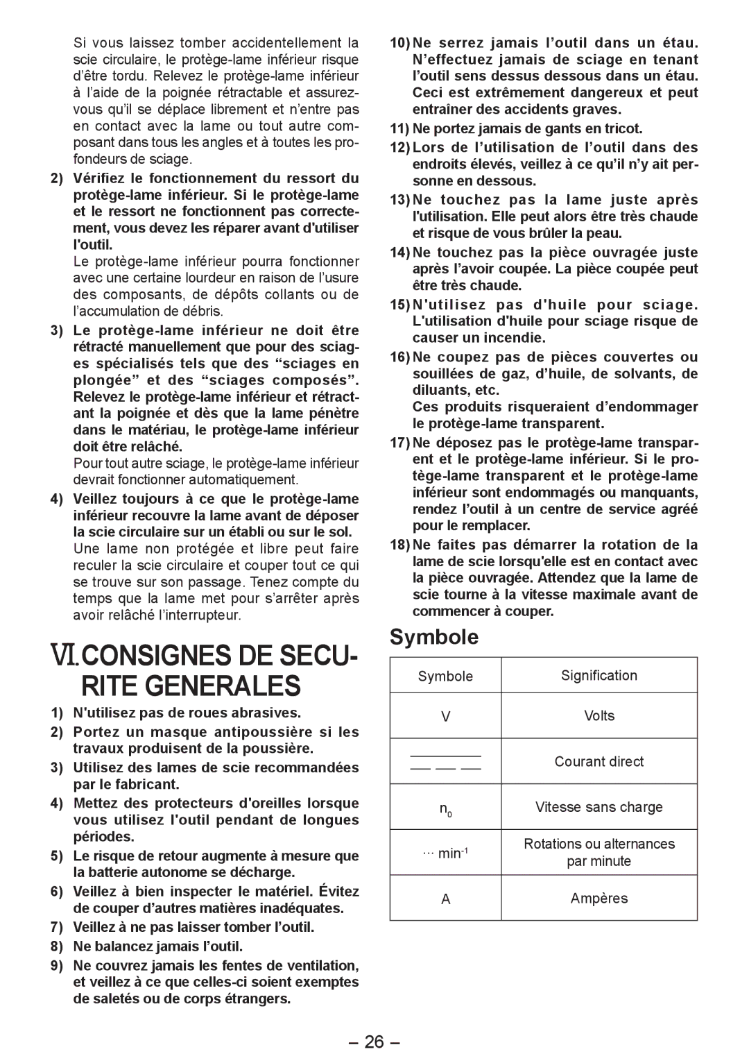 Panasonic EY4542 operating instructions Rite Generales, Symbole Signification 