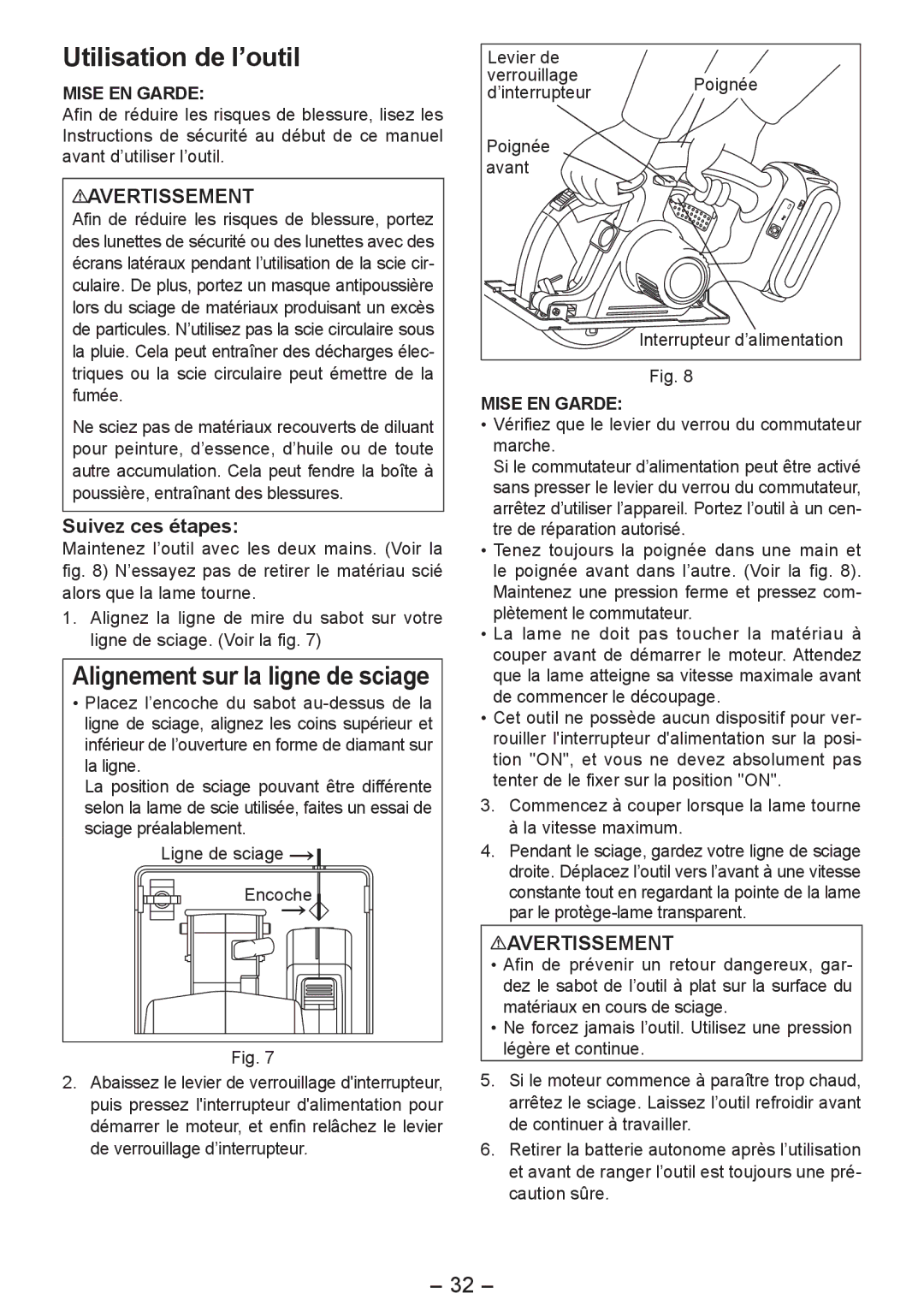 Panasonic EY4542 Utilisation de l’outil, Suivez ces étapes, Vérifiez que le levier du verrou du commutateur marche 