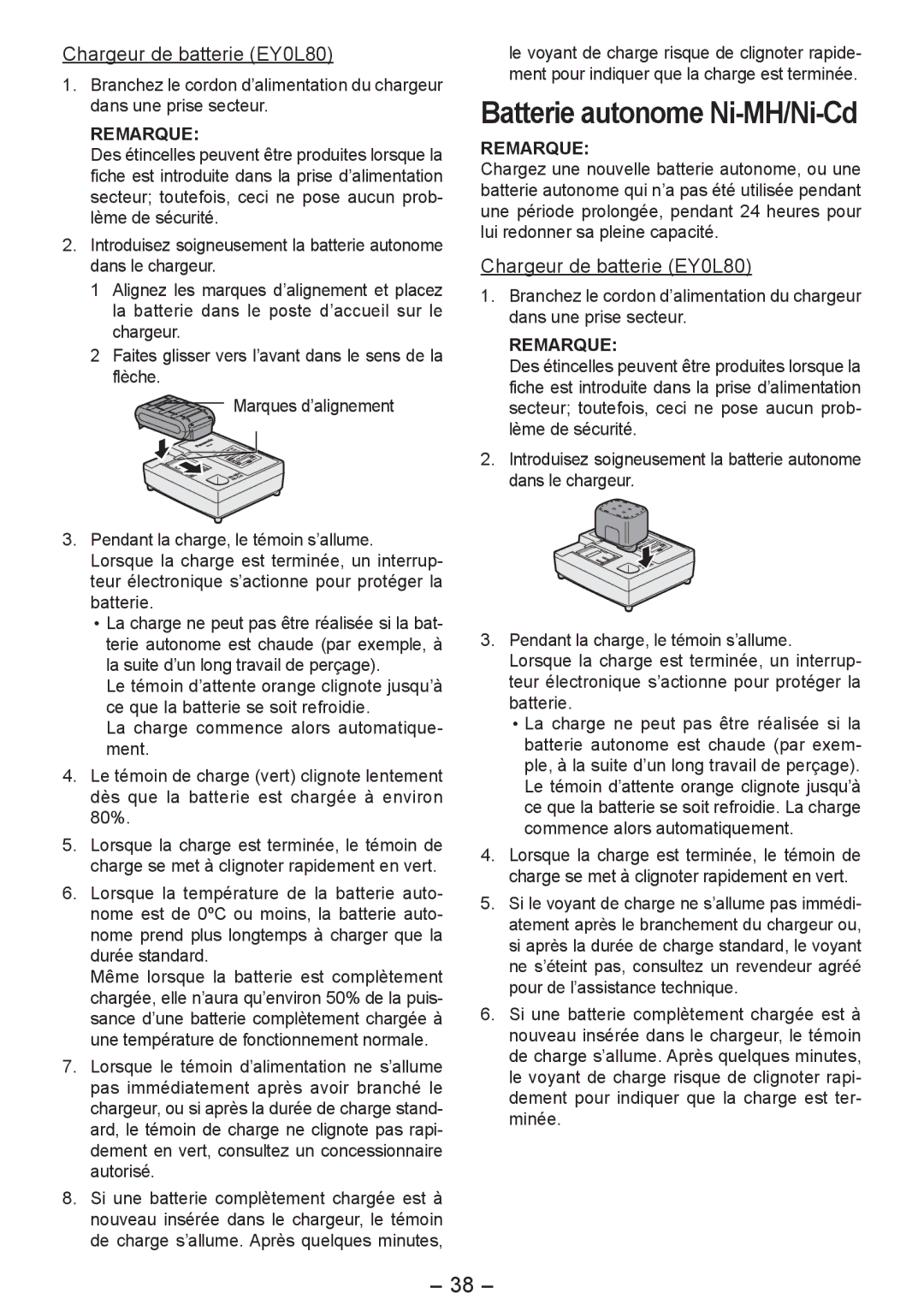 Panasonic EY4542 operating instructions Batterie autonome Ni-MH/Ni-Cd 