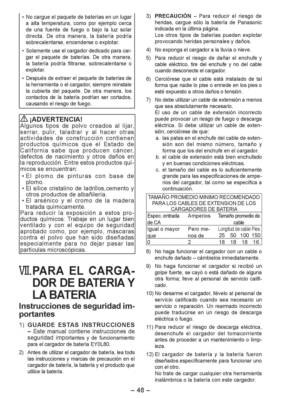 Panasonic EY4542 Instrucciones de seguridad im­ portantes, Espec. entrada Amperios, De CA, Igual o mayor Pero me 